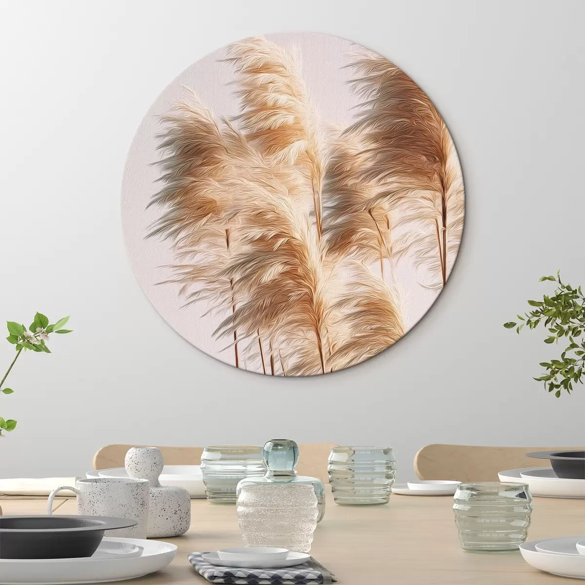Tableaux rondes Herbes décoratives duveteuses sur fond clair r46157