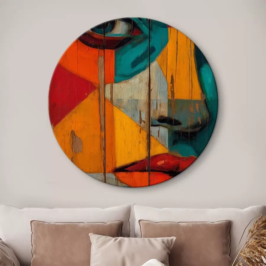 Tableau Portrait géométrique lumineux sur panneaux de bois r46165