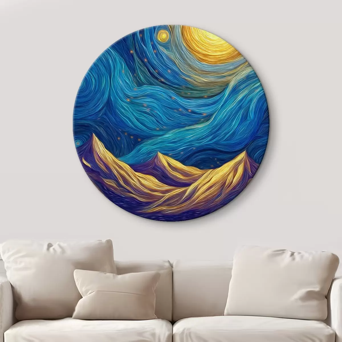 Tableaux rondes Ciel étoilé lumineux au-dessus des sommets montagneux r46168