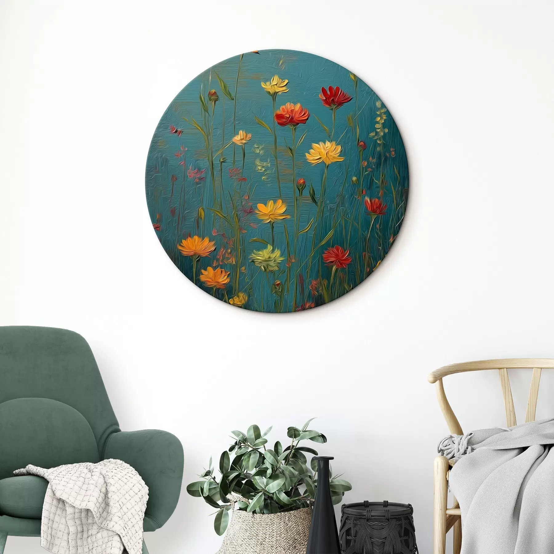 Tableau Fleurs sauvages sur fond turquoise foncé r46169