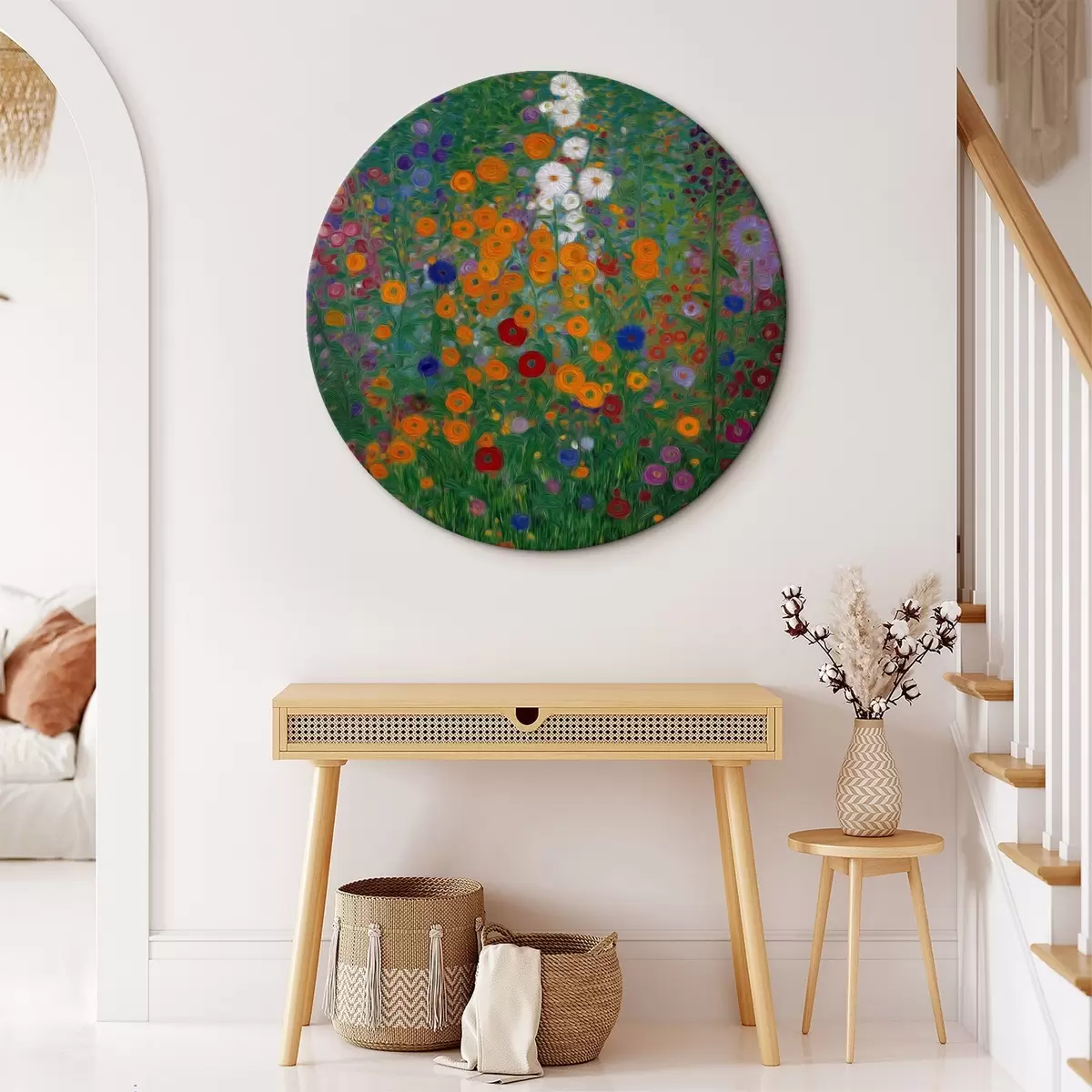 Tableaux rondes Champ de fleurs coloré avec des touches de blanc r46172