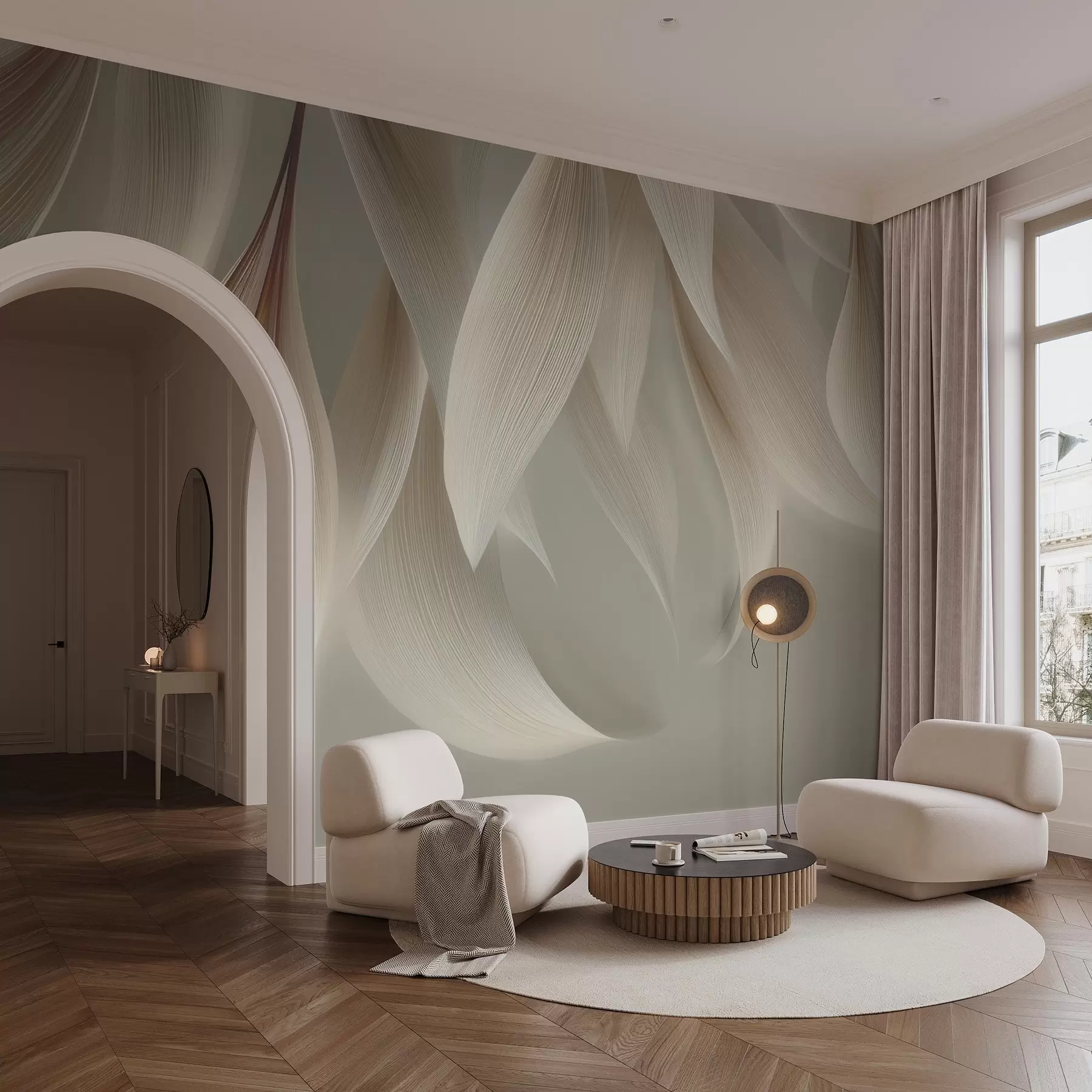 Papier peint Feuilles suspendues aux contours stylisés w04706