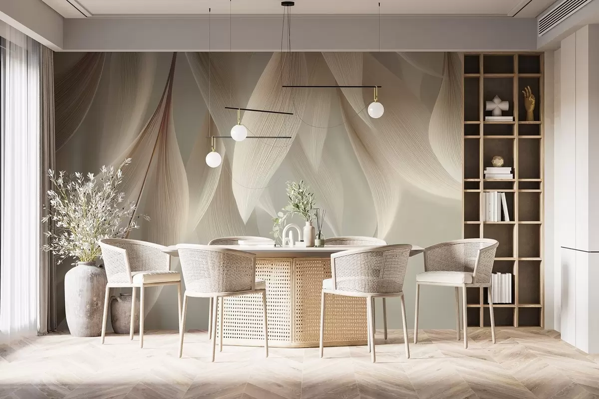 Papier peint Feuilles suspendues aux contours stylisés w04706