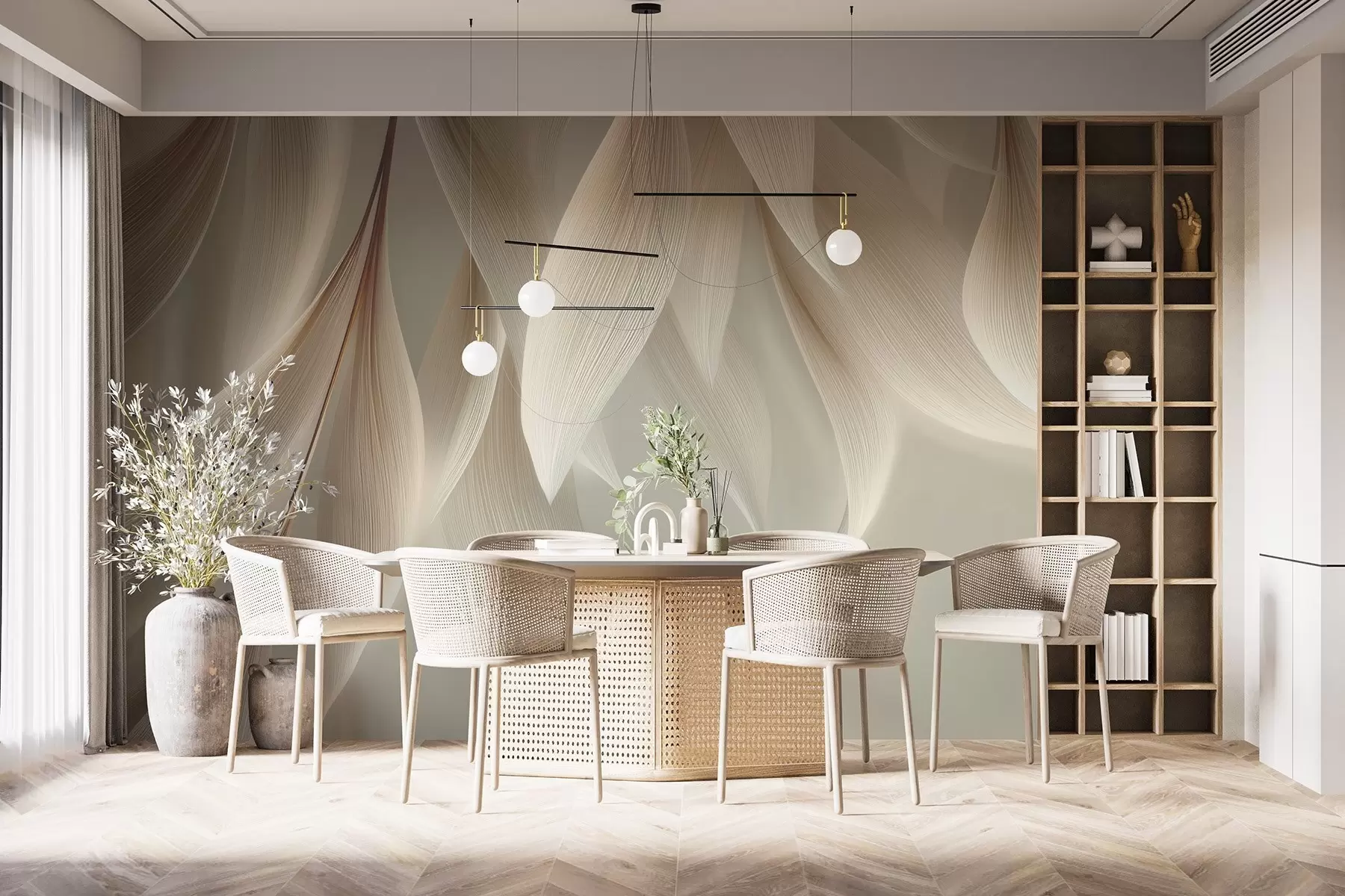 Papier peint Feuilles suspendues aux contours stylisés w04706