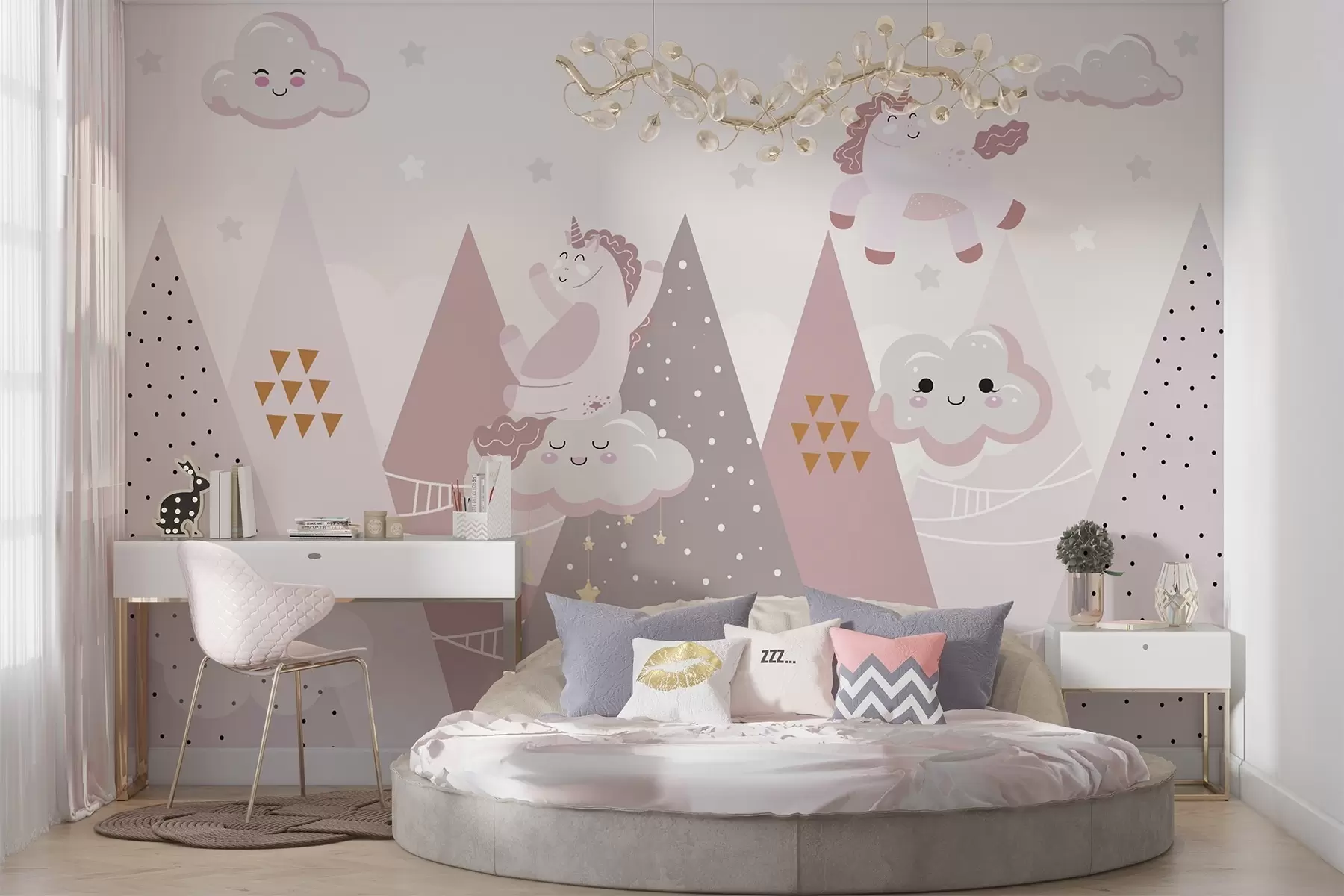 Papier peint Poney dans les montagnes avec des nuages w04741