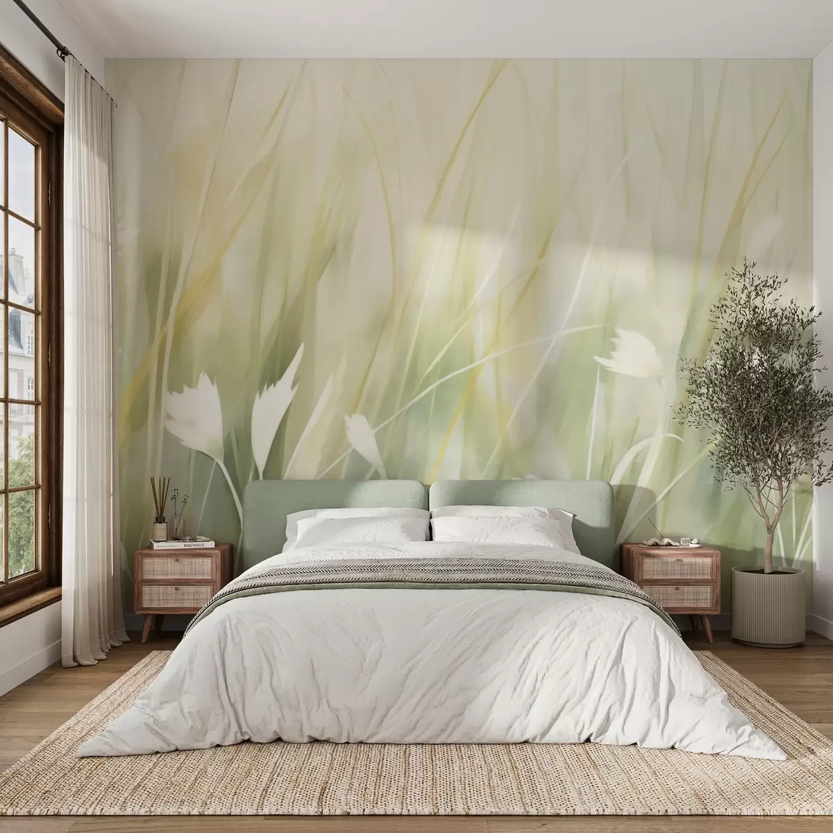 Papier peint Herbe avec fleurs w04743