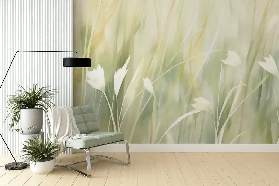 Papier peint Herbe avec fleurs w04743