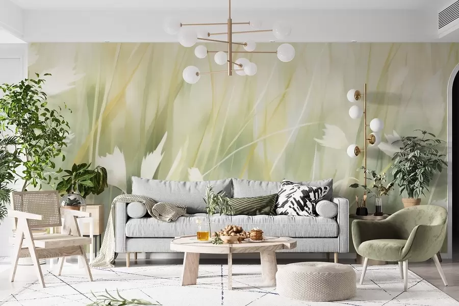 Papier peint Herbe avec fleurs w04743