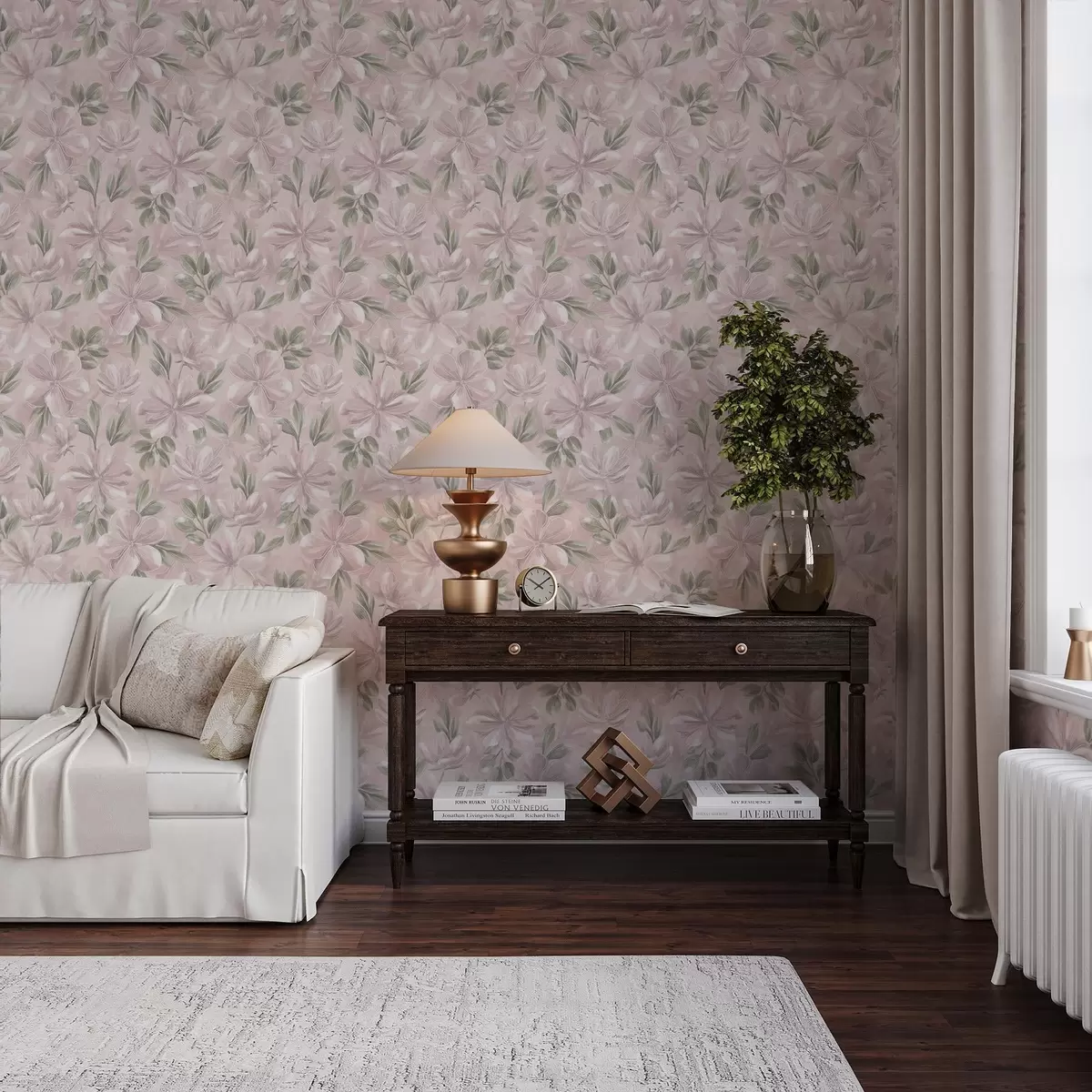 Papier peint Fleurs roses aux feuilles délicates sur un fond doux a00675