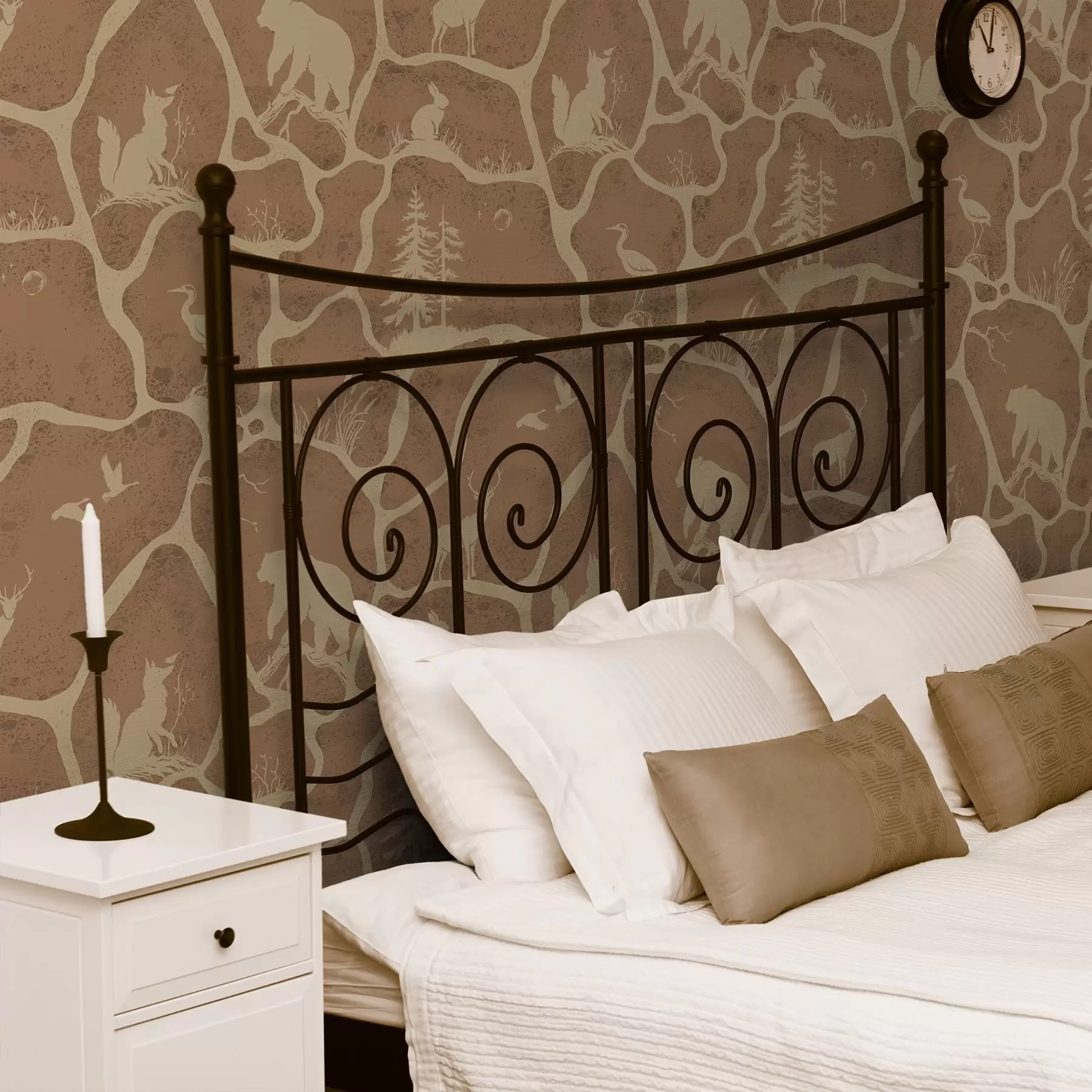 Papier peint Silhouettes d'animaux et d'arbres dans un paysage naturel avec texture pierre a00727