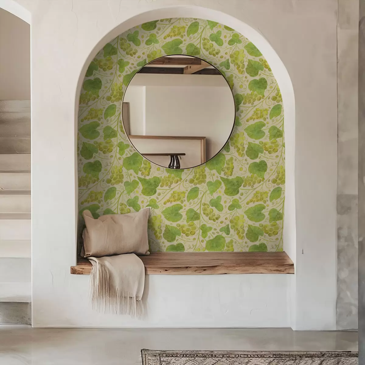 Papier peint Raisins et feuilles vertes sur fond clair a00834