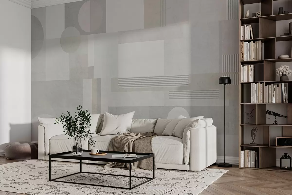 Papier peint géométrie abstraite dans les tons gris et beige w04635