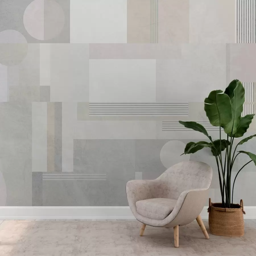 Papier peint géométrie abstraite dans les tons gris et beige w04635