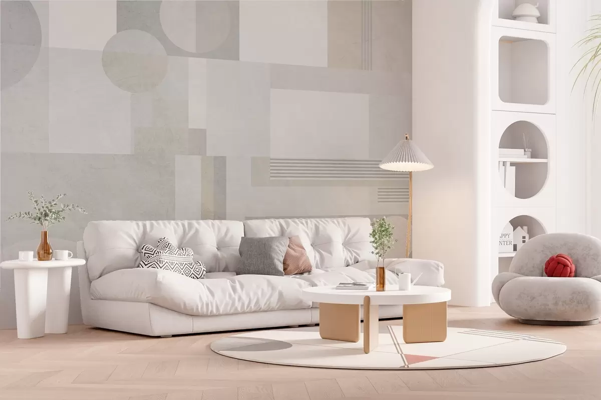 Papier peint géométrie abstraite dans les tons gris et beige w04635