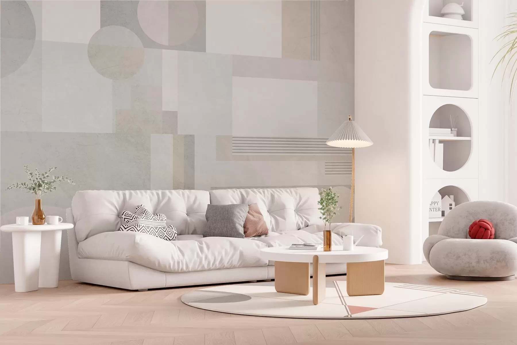 Papier peint géométrie abstraite dans les tons gris et beige w04635