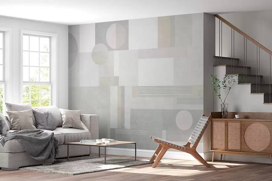 Papier peint géométrie abstraite dans les tons gris et beige w04635