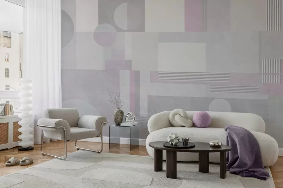 Papier peint géométrie abstraite dans les tons gris et lavande w04635v1