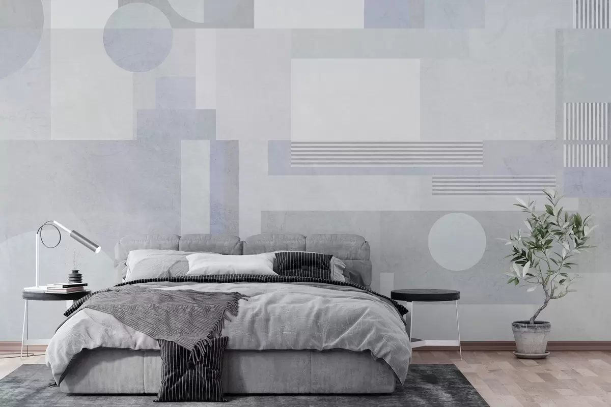 Papier peint géométrie abstraite dans des tons gris-bleu w04635v2