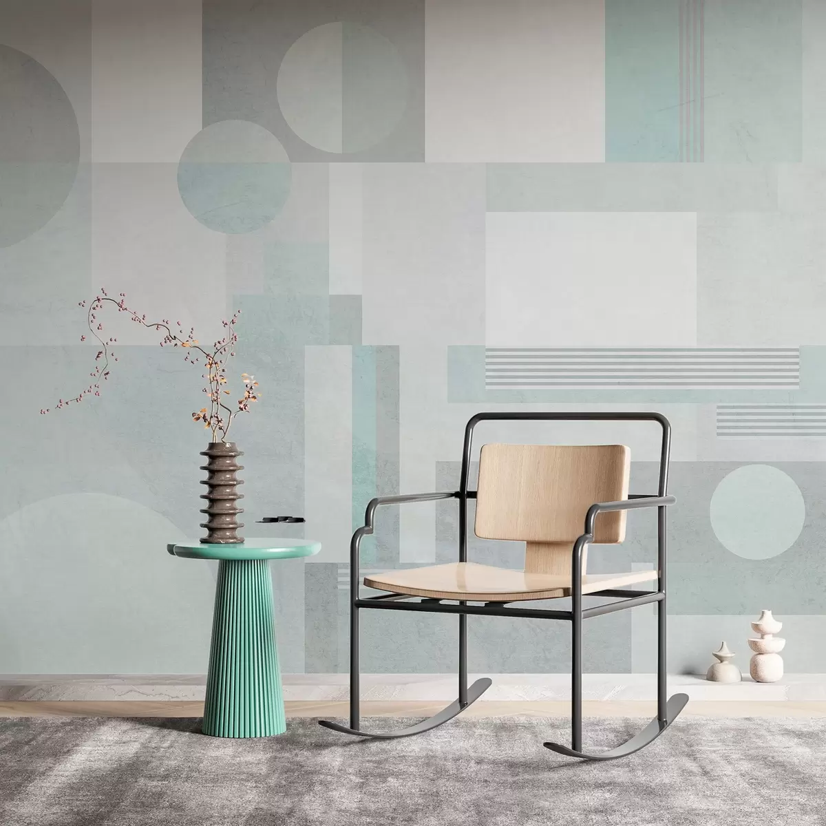 Papier peint géométrie abstraite dans des tons gris-vert w04635v3