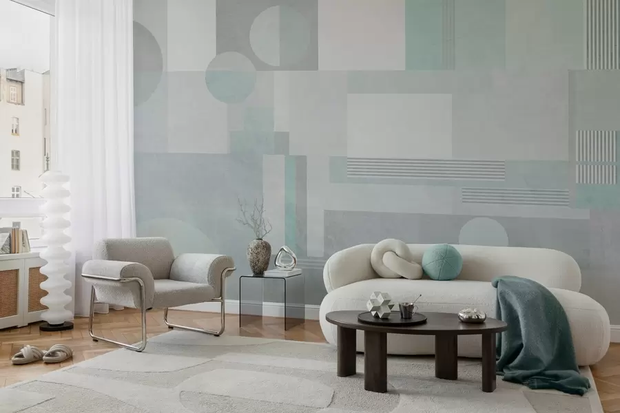 Papier peint géométrie abstraite dans des tons gris-vert w04635v3