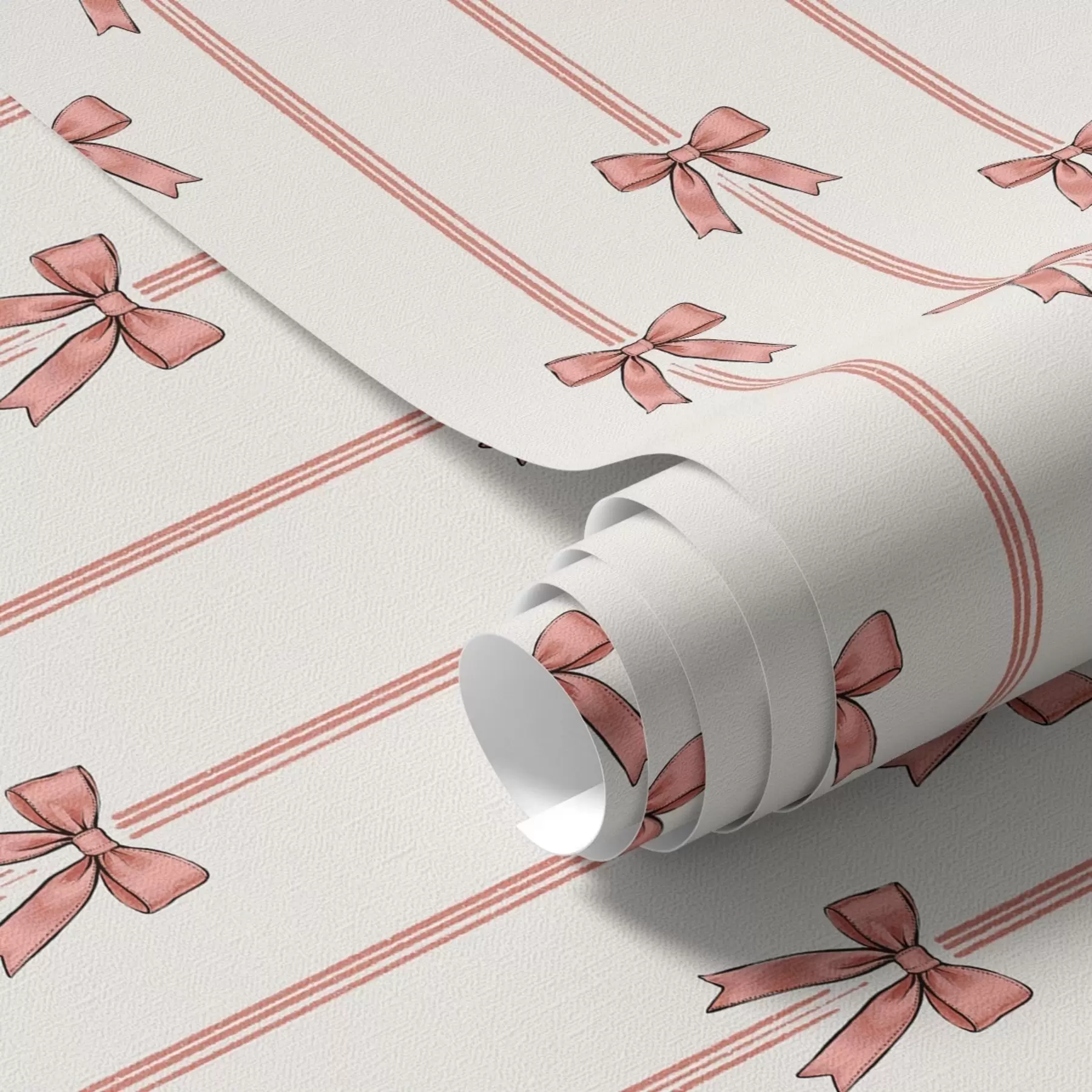 Papier peint Rubans verticaux avec nœuds, fond ivoire a00653