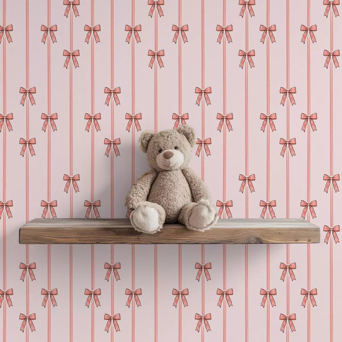 Papier peint Rubans verticaux avec nœuds, fond rose poudré a00653v2