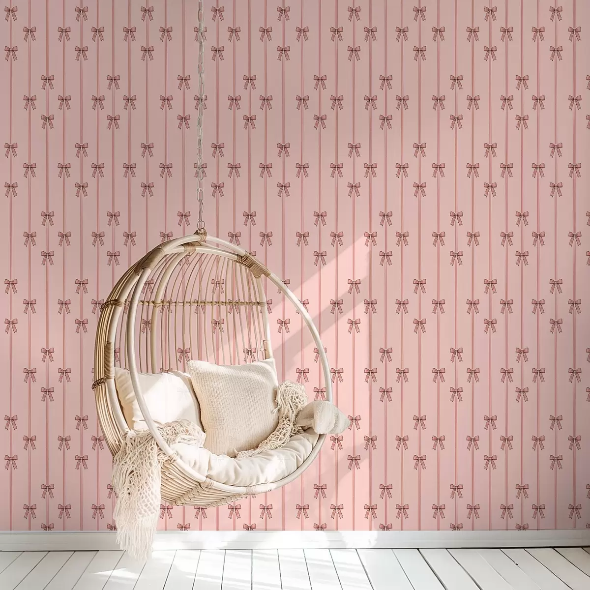 Papier peint Rubans verticaux avec nœuds, fond rose corail a00653v3