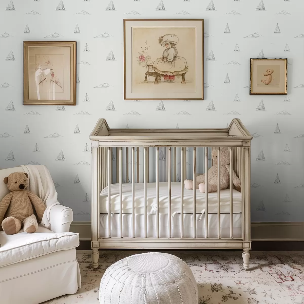 Papier peint Esquisse de yachts et d'îles, fond clair a00654v2