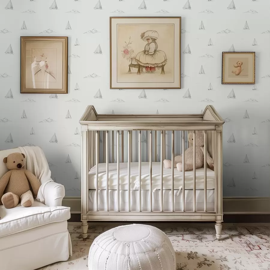 Papier peint Esquisse de yachts et d'îles, fond clair a00654v2