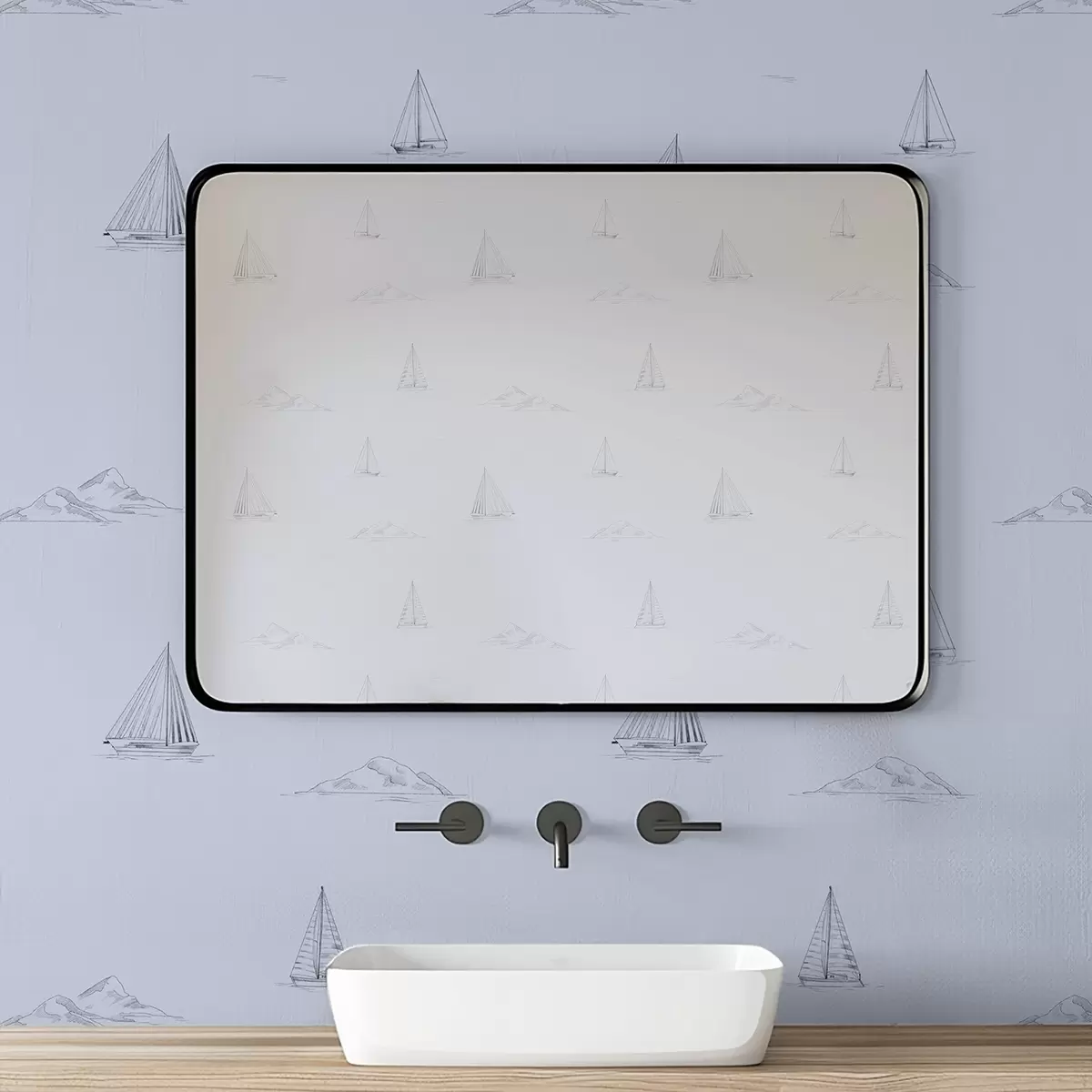 Papier peint Esquisse de yachts et d'îles, fond bleu a00654v3