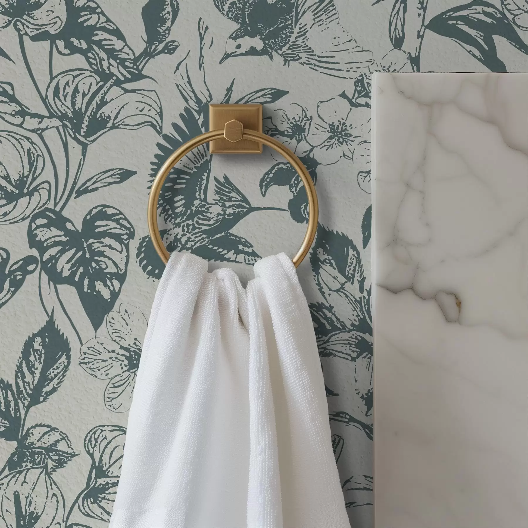 Papier peint Ornement floral monochrome avec des oiseaux a00737