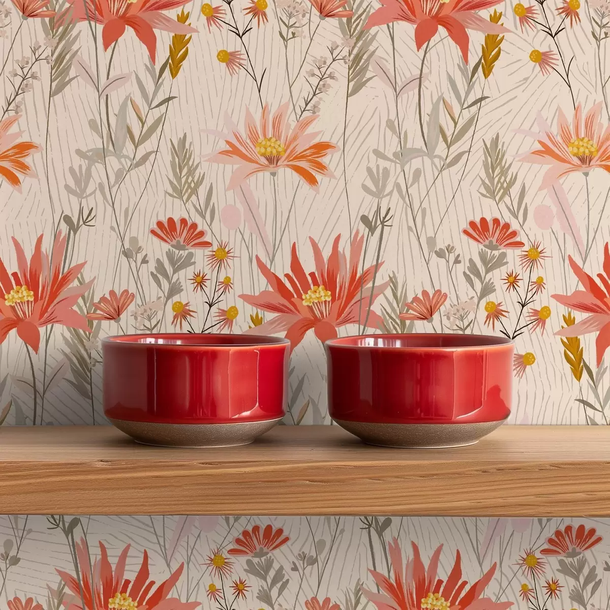 Papier peint Fleurs sauvages aux tons chauds sur fond beige a00751