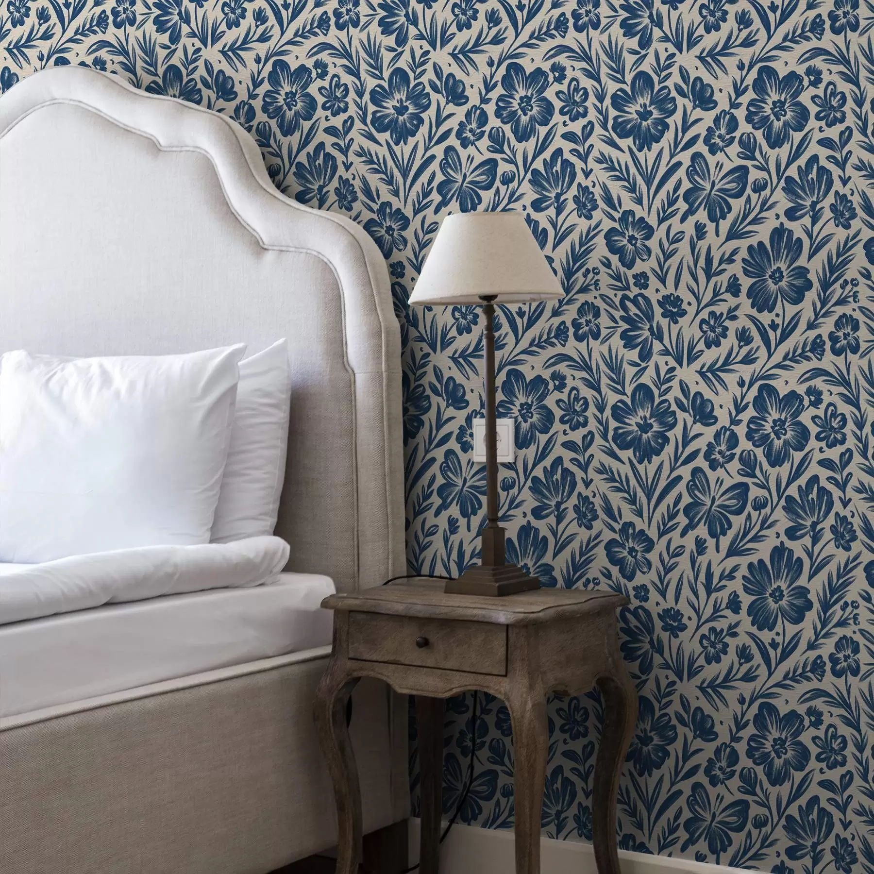 Papier peint Ornement floral bleu avec papillons a00758