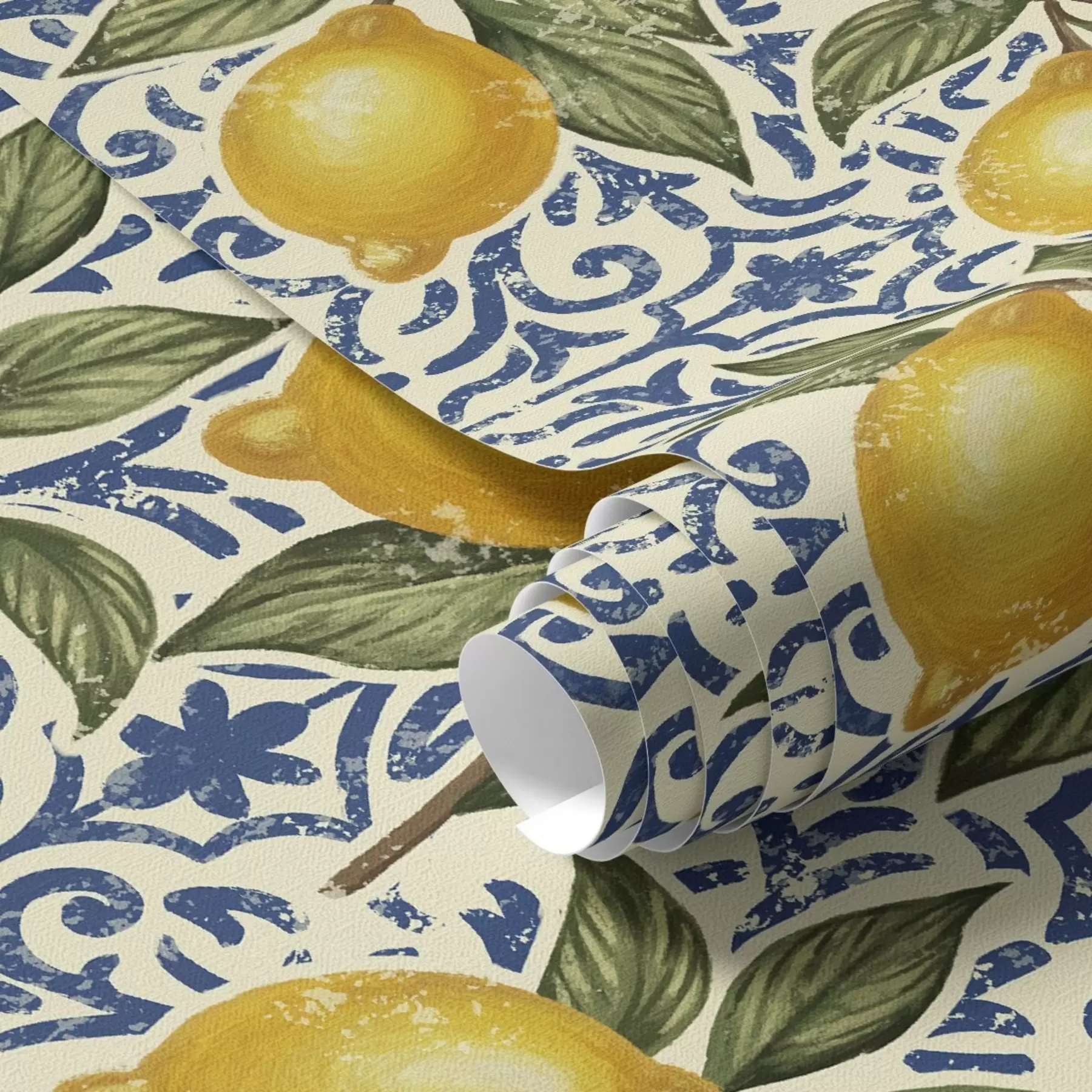 Papier peint Branches de citron sur fond bleu décoratif a00763