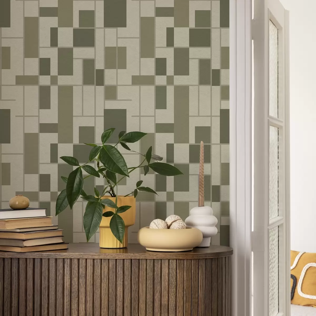 Papier peint Motif géométrique dans les tons verts a00769