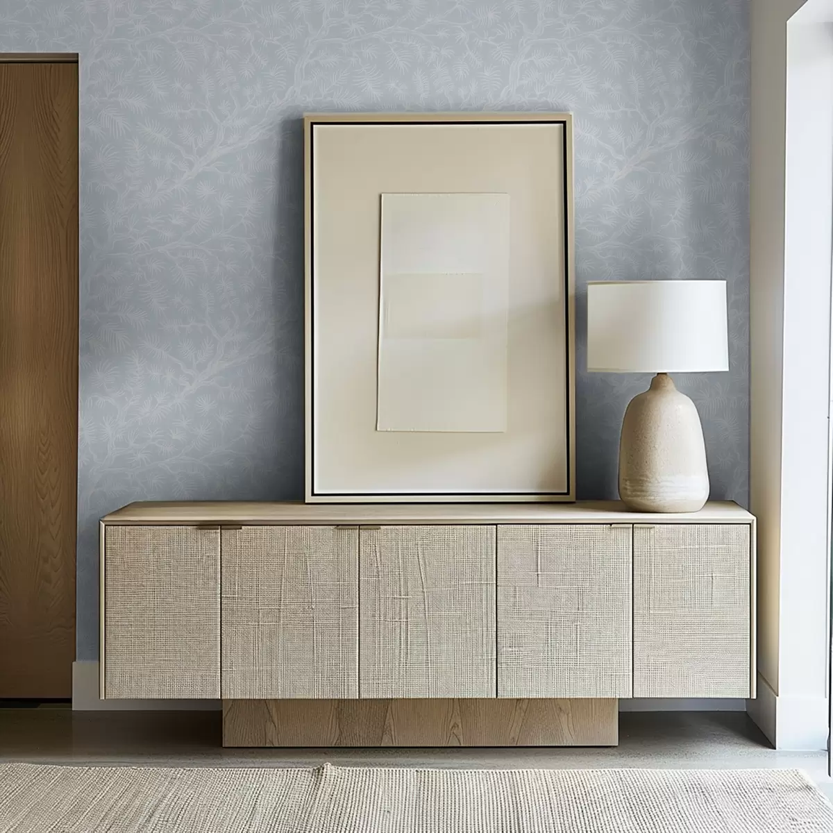 Papier peint Branches de pin dans des tons clairs sur fond bleu a00838