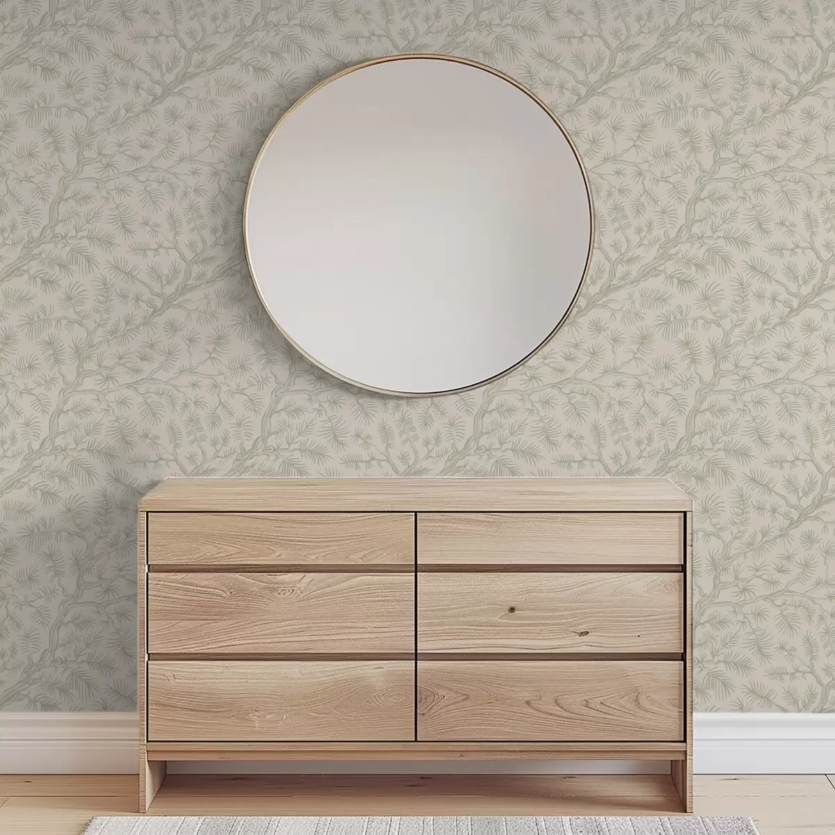 Papier peint Branches de pin dans des tons vert clair sur fond beige a00838v1