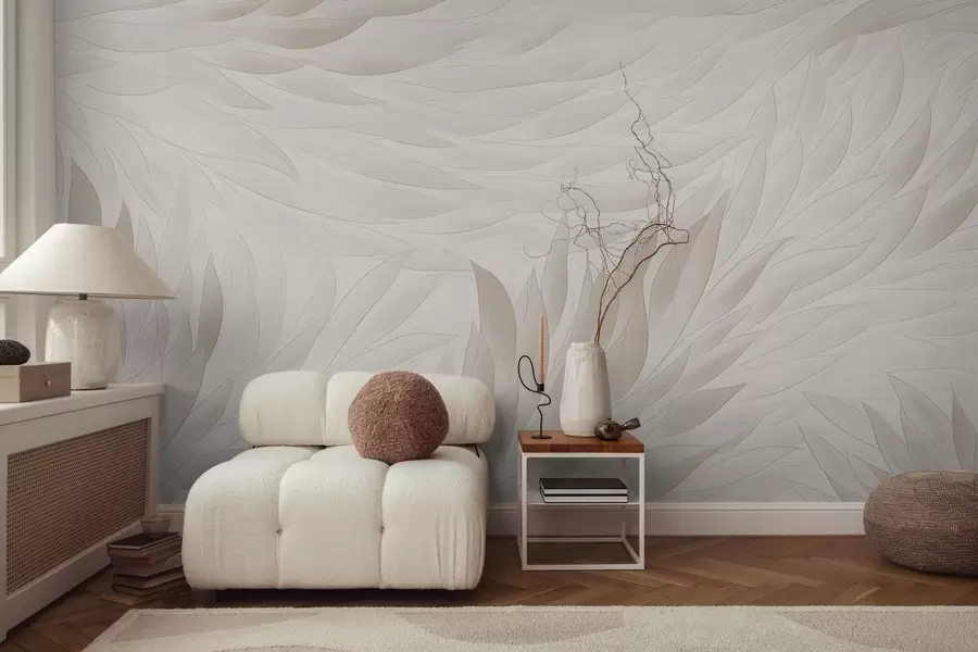 Papier peint Feuilles ondulées dans des tons crème doux w04610