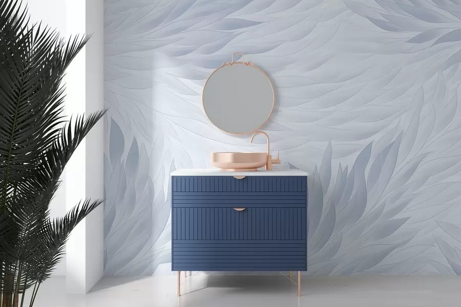 Papier peint Feuilles ondulées dans des tons bleu clair w04610v1