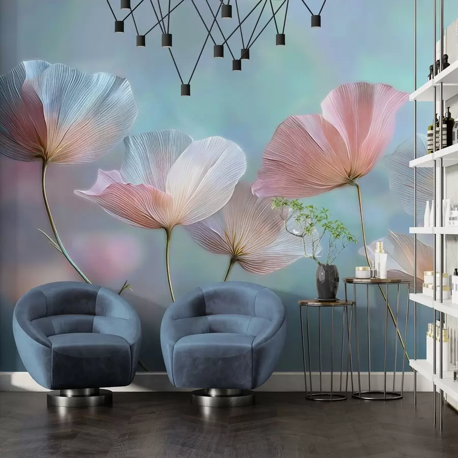 Papier peint Pétales transparents dans des tons pastel rose et bleu w04621
