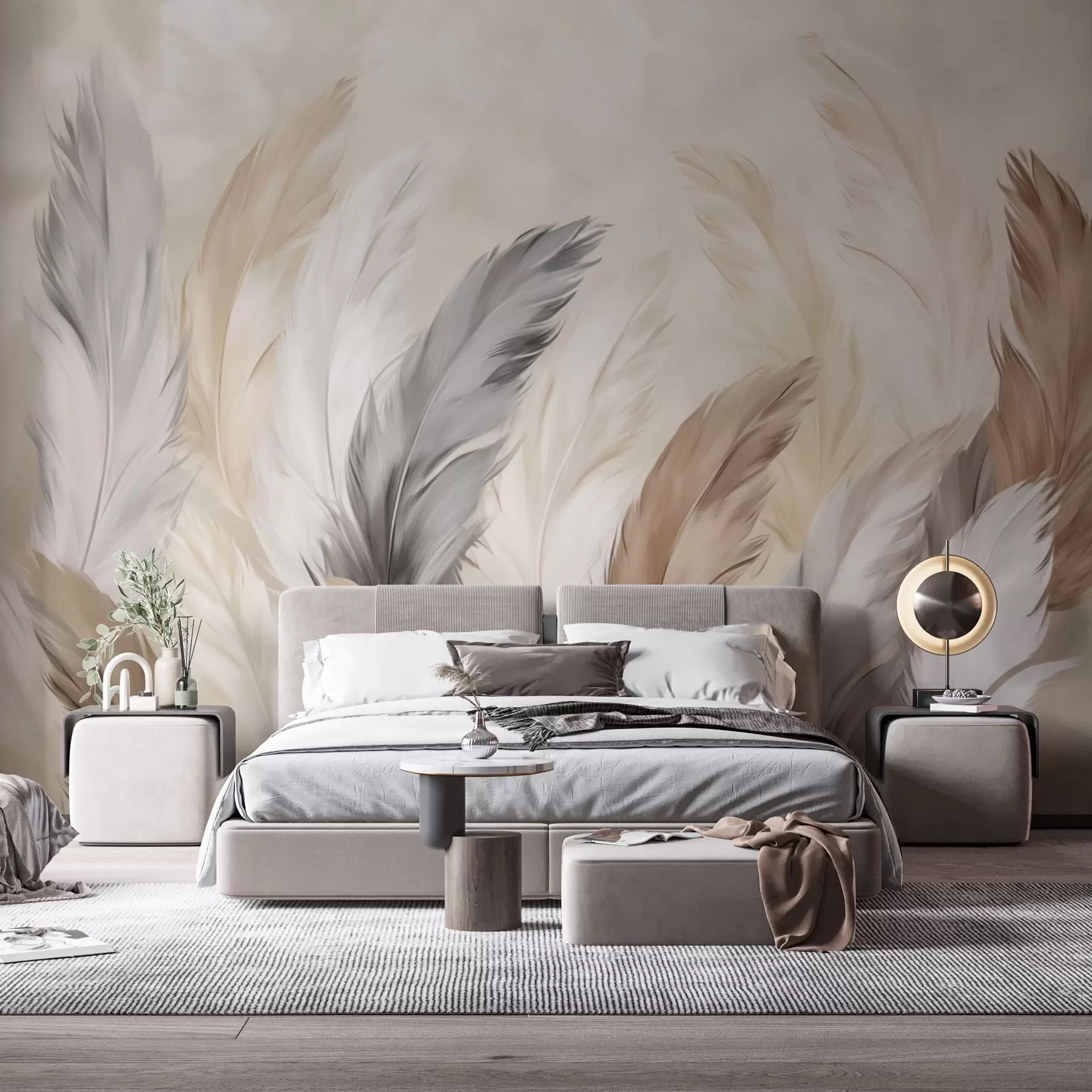 Papier peint Plumes douces et moelleuses dans une palette neutre et chaleureuse w04736
