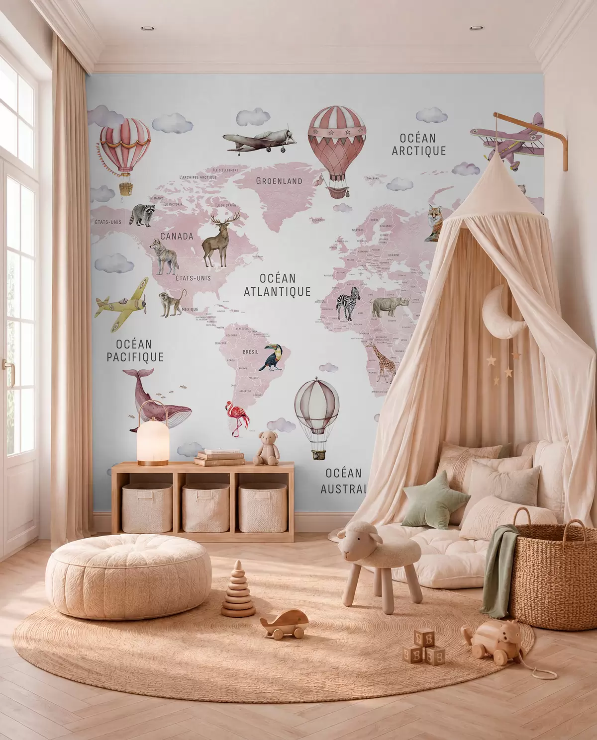 Papier peint Atlas rose en français c00001frv3