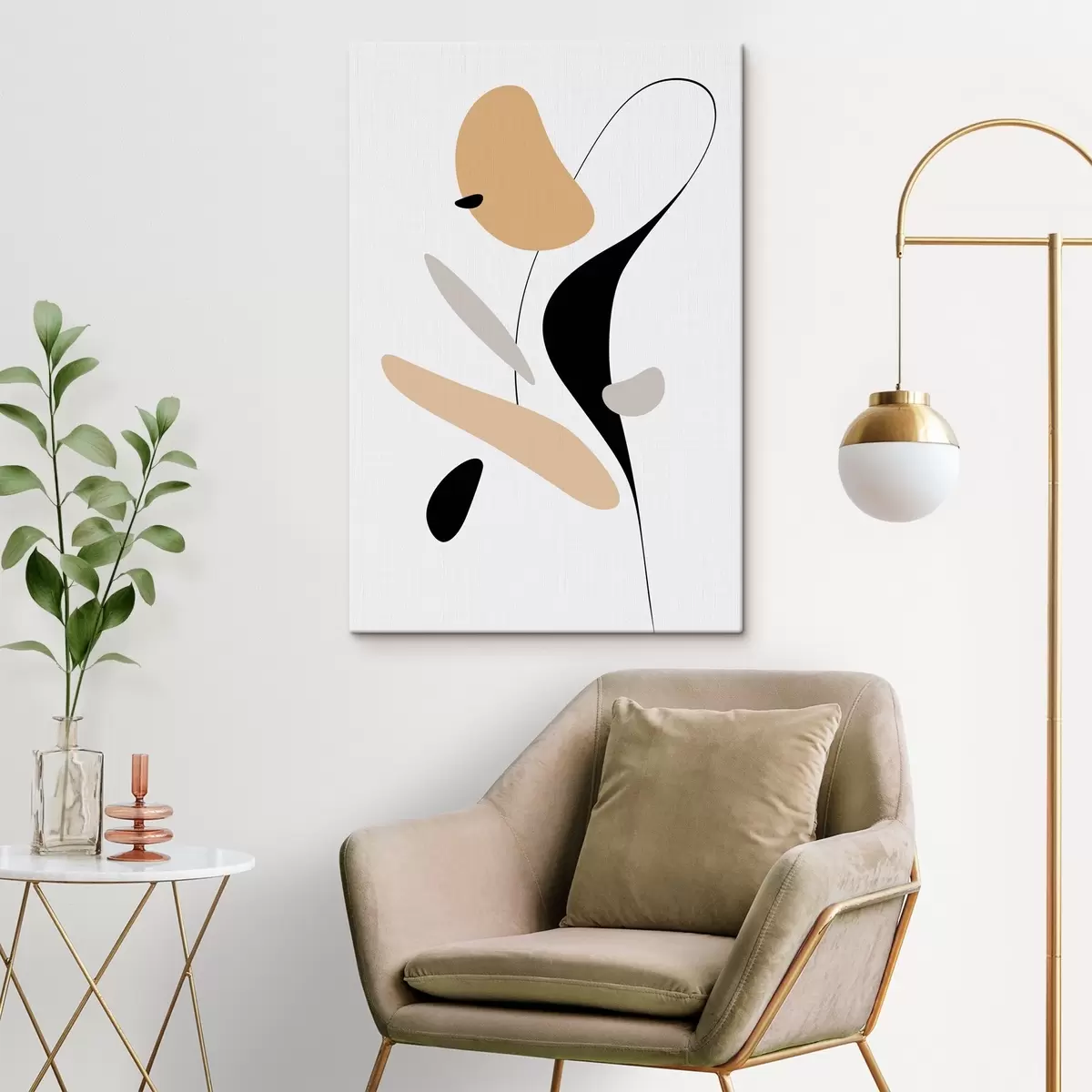 Tableau Composition abstraite avec des taches et des lignes s46350