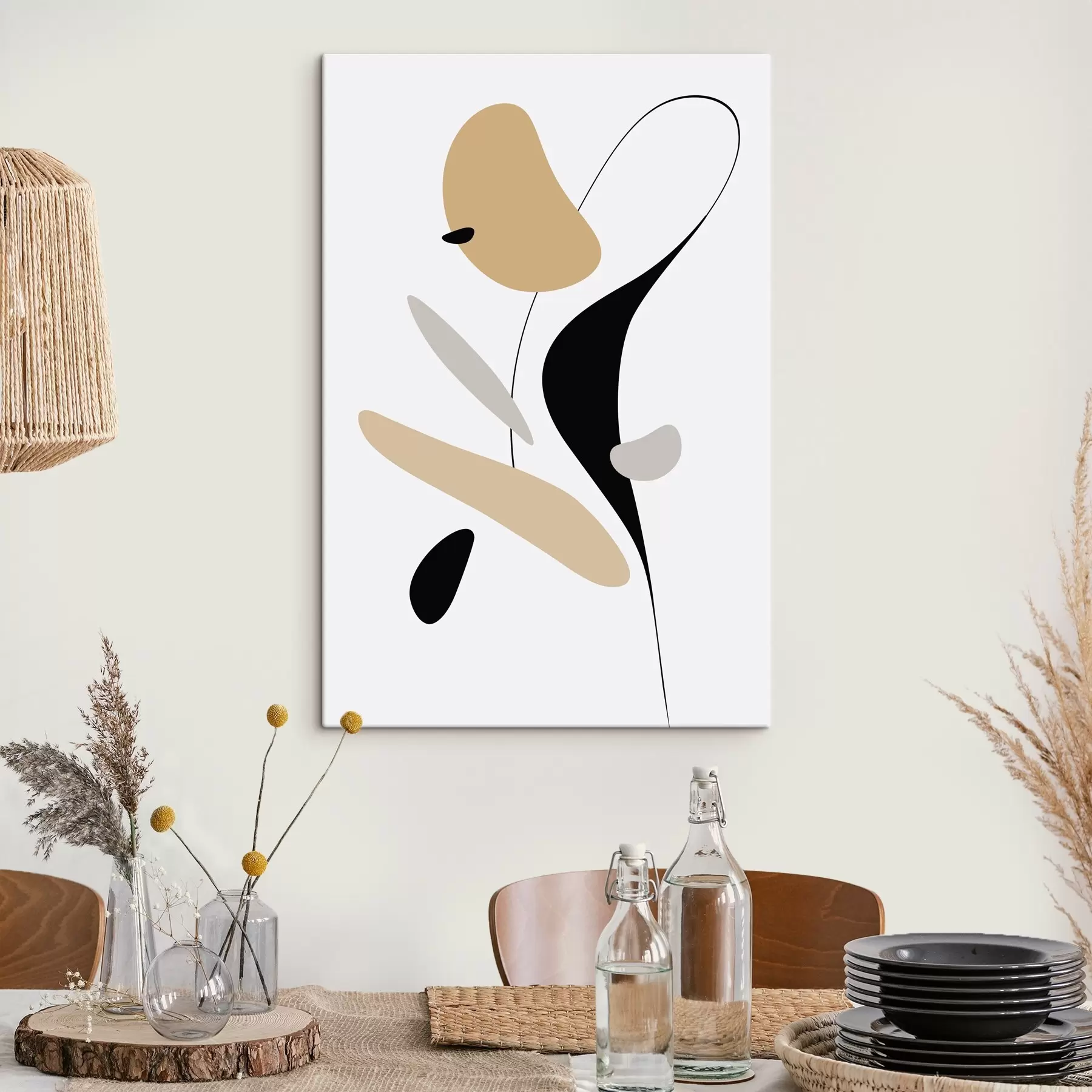 Tableau Composition abstraite avec des taches et des lignes s46350