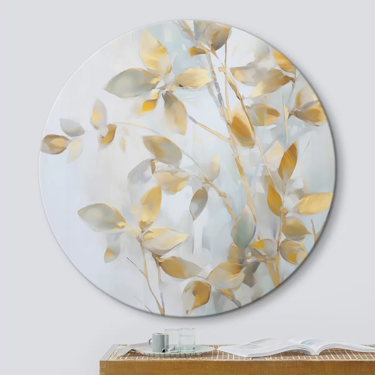 Tableaux rondes Feuilles abstraites imitation de peinture r46348