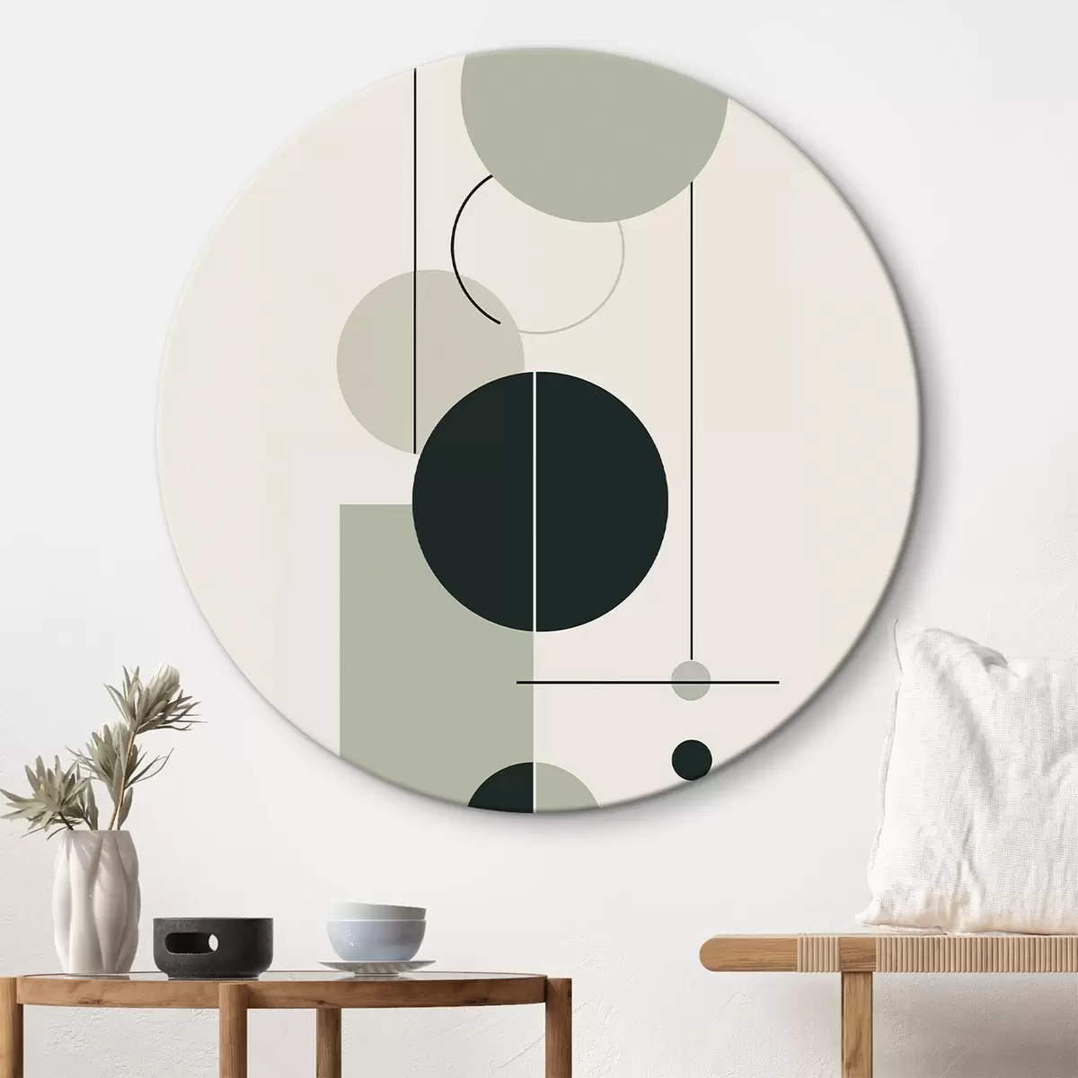 Tableaux rondes Abstraction géométrique minimaliste r46352