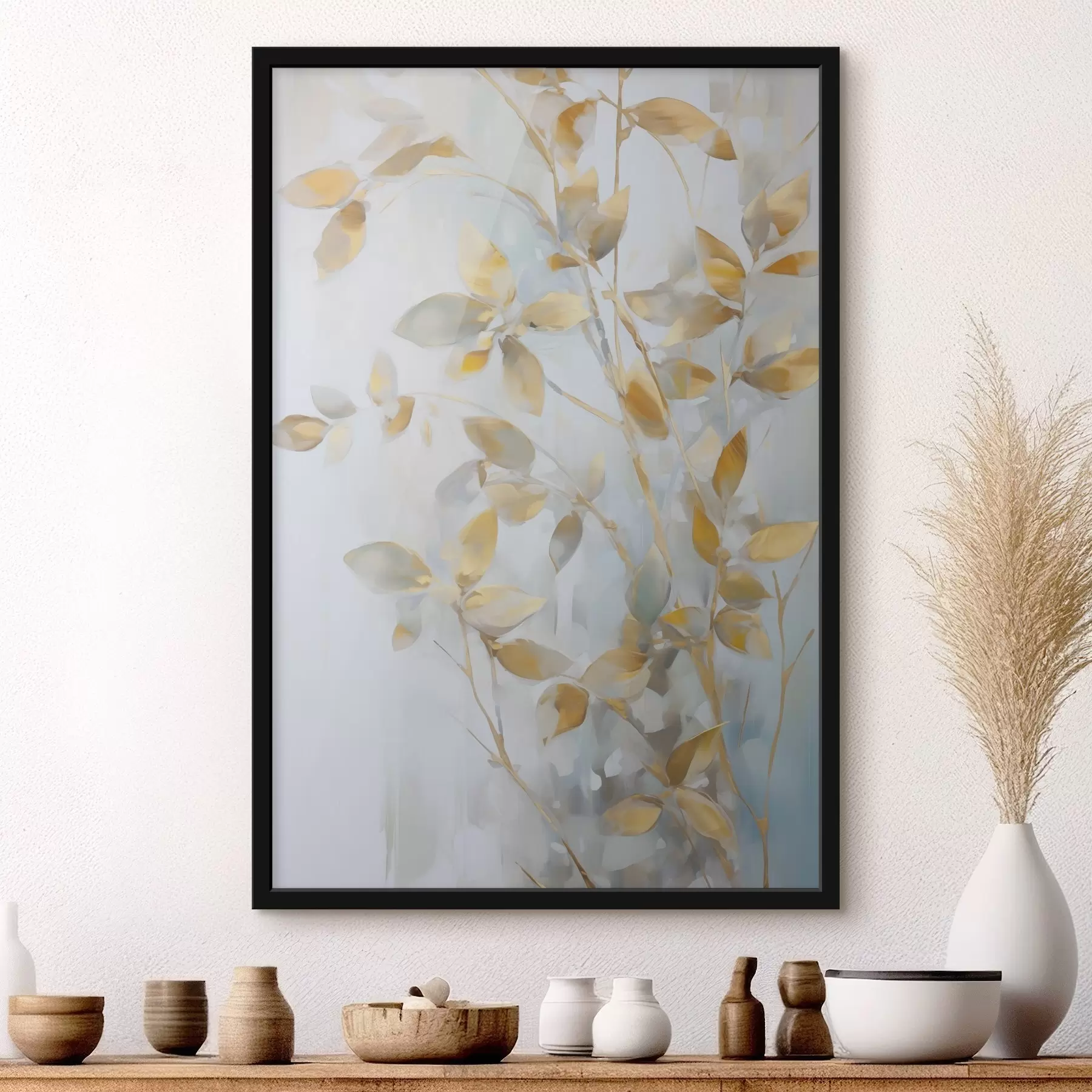 Papier peint Feuilles abstraites imitation de peinture f46348