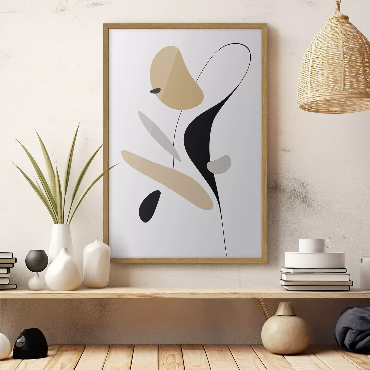 Poster Composition abstraite avec des taches et des lignes f46350