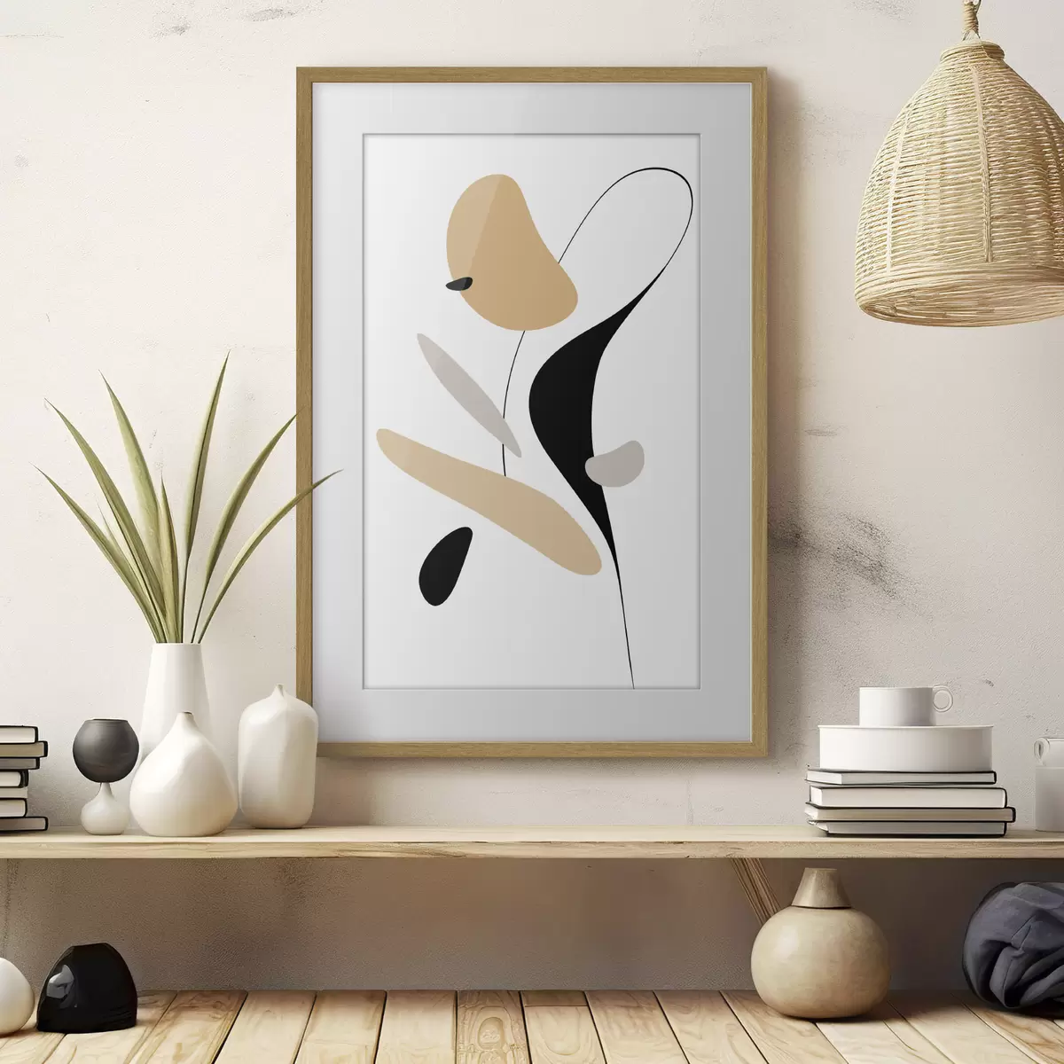 Poster Composition abstraite avec des taches et des lignes f46350
