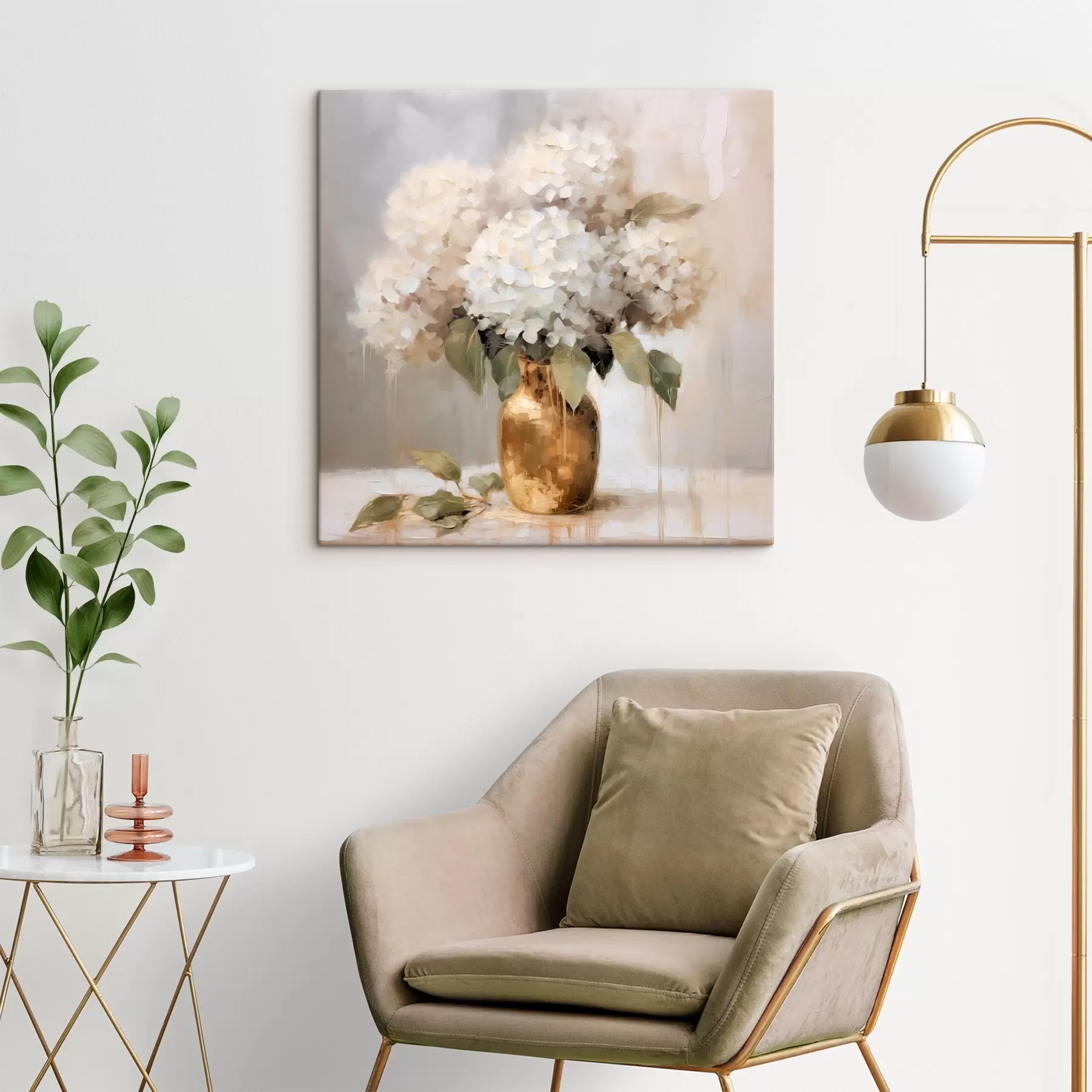Tableau Bouquet délicat d'hortensias dans un vase s46263